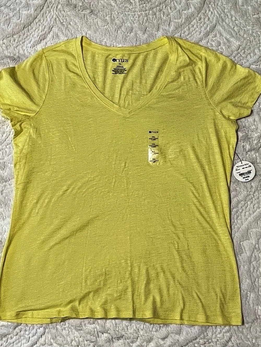 STYLUS Essential Tee V-Neck Short Sleeve Cotton Tee in Yellow XXL NWT